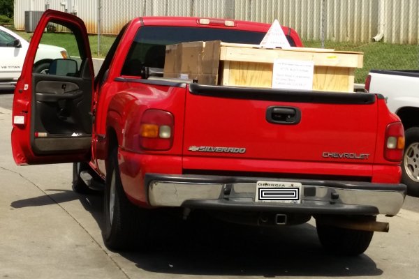 pallet and crate in customer pickup truck - delivered!